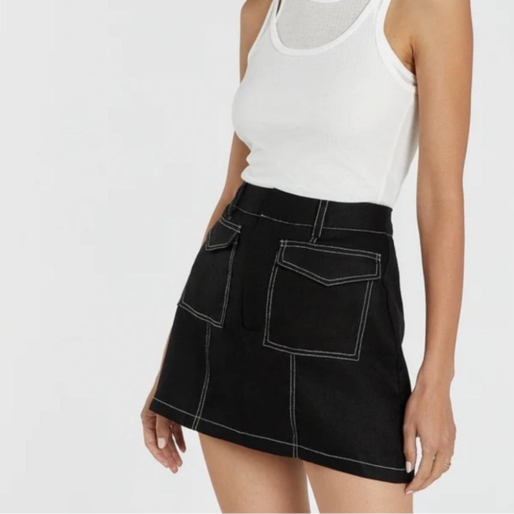 NWT DISSH Dimitra Black Linen Cargo mini Skort with white pockets size 16
